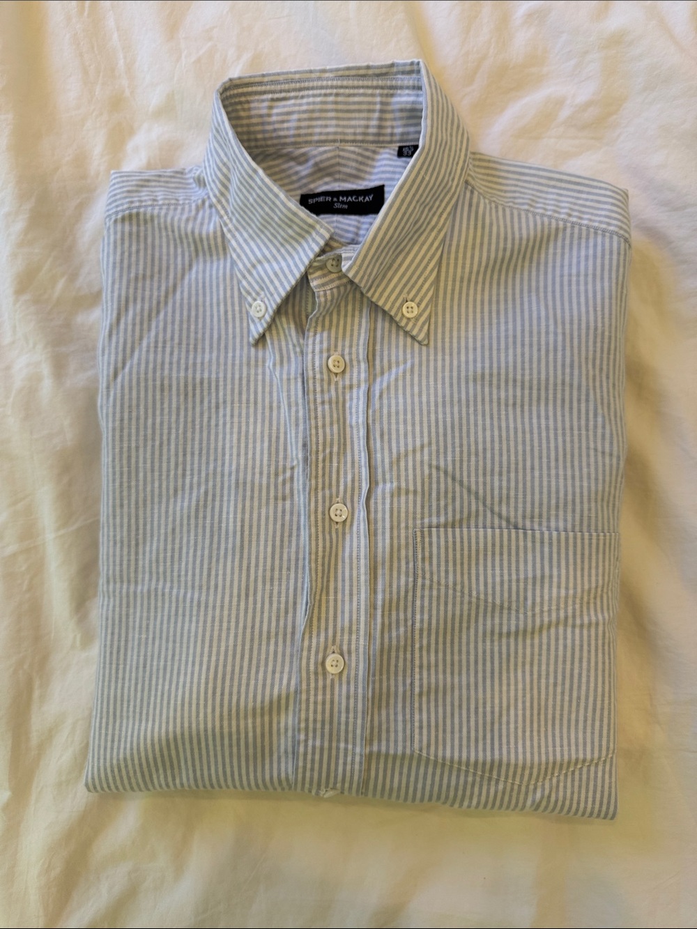 Spier & Mackay Light Blue and White Striped Button-Down Shirt 15.5